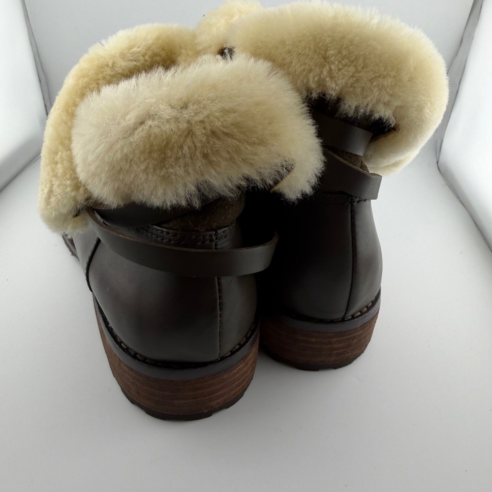 Matt Bernson Shearling Leather Ankle Boots Womens 10 Brown Buckle Winter Moto - Picture 5 of 9